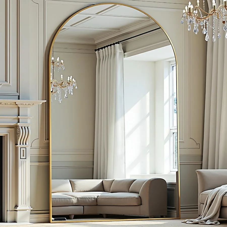 Cermin Panjang Ukuran Besar 81x41 Cermin Lantai Berbentuk Lengkung dengan Bingkai Paduan Aluminium Cermin Berdiri Bebas Modern untuk Seluruh Tubuh untuk B