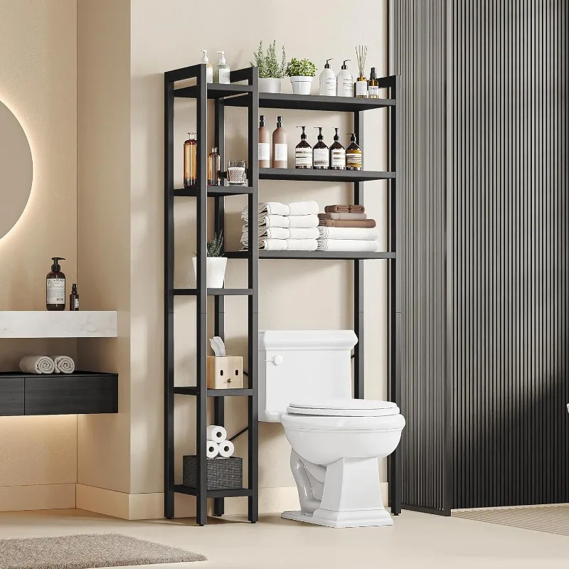 Over The Toilet Storage with 8-Titer Shelf, Mass-Storage Side Storage Open Rack, Freestanding Bathroom Organizer Space Saver