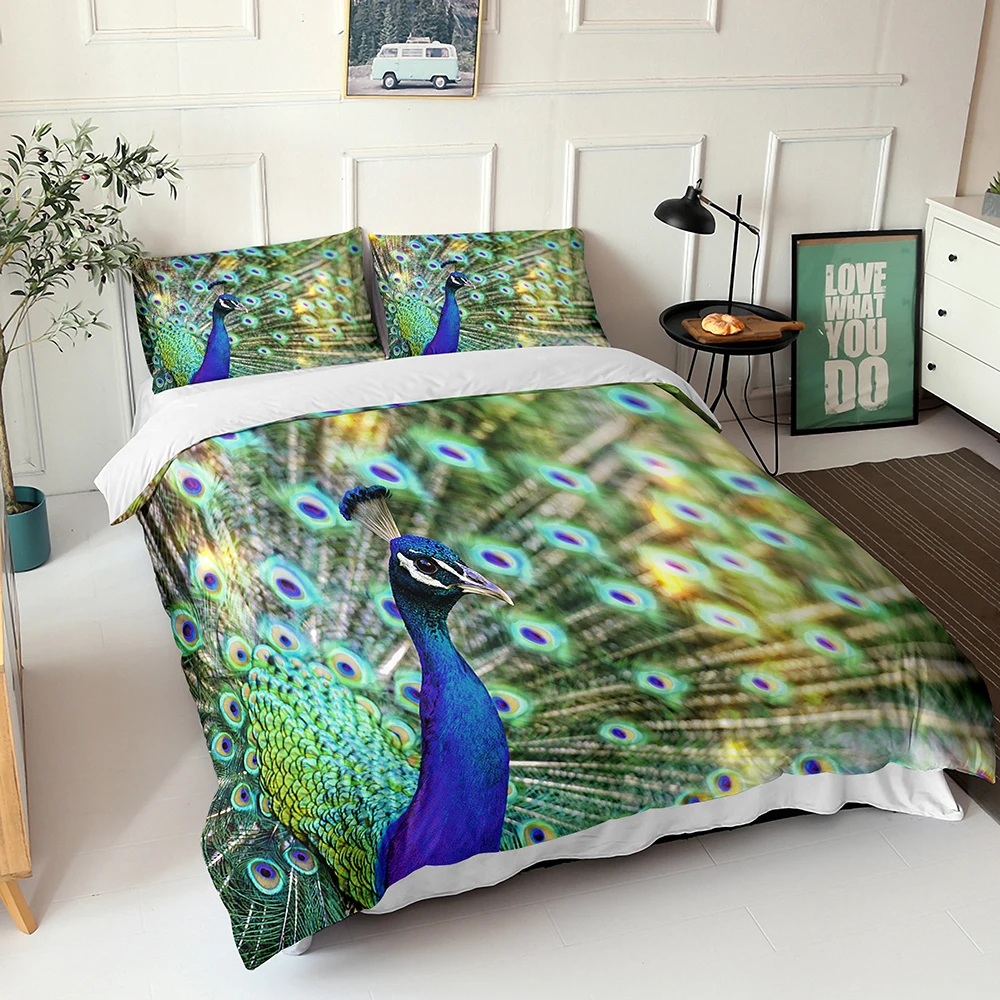 

Peacock Bedding Set Duvet Cover with Pillow Cover Animal Bed Set Single Double Twin Full Queen King Size Bed Set Bedroom Decor