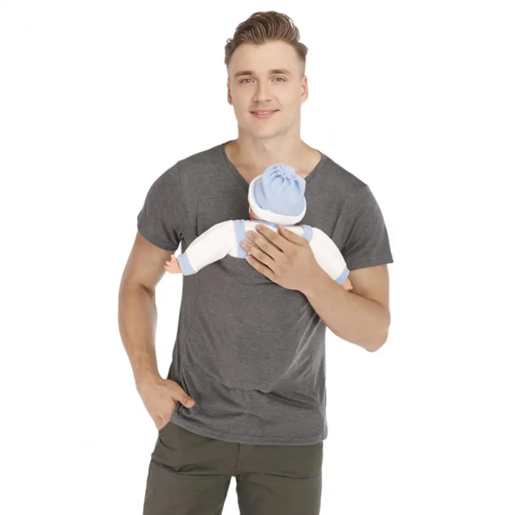 

Men Cotton Blend T-shirt V Neck Short Sleeve Simple Design Dad Tee Baby Wearing T-Shirt for Comfortable Parenting Baby Care