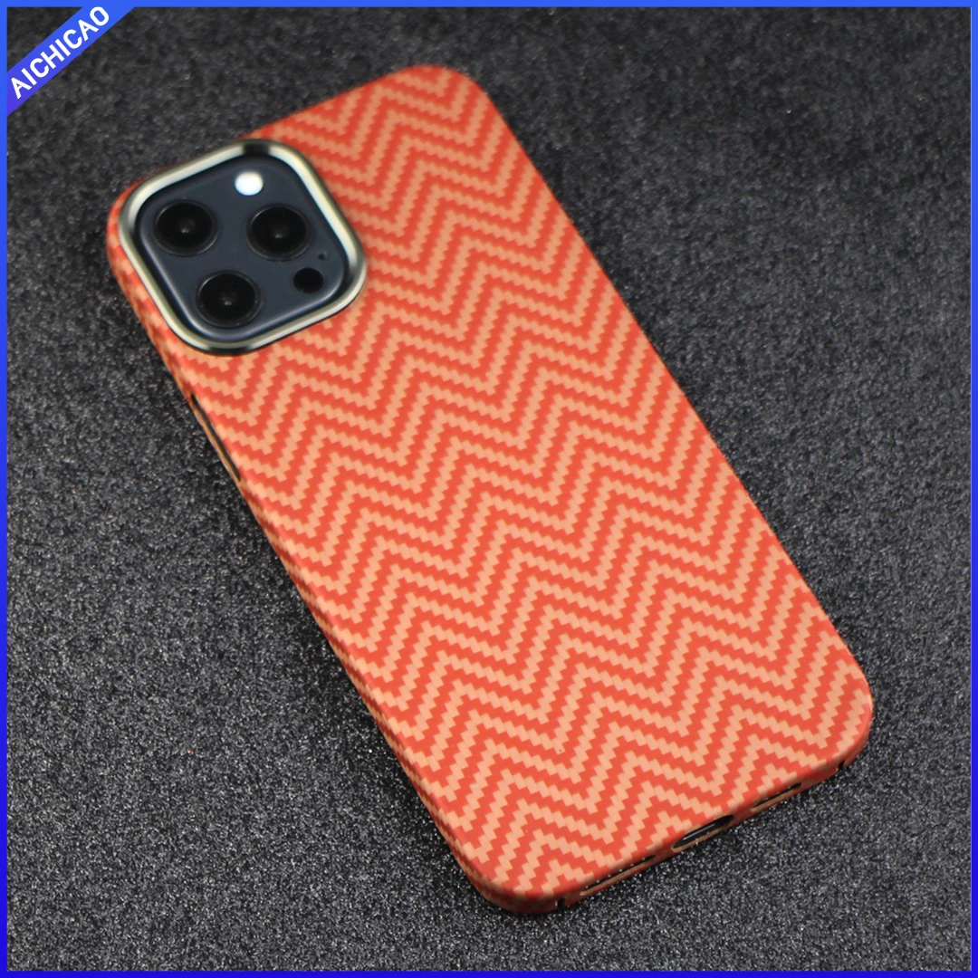 ACC-Carbon Fiber Phone Case for iPhone, 13, 14 Pro Case, Metal Ring Protection, Ultra-thin, Anti-drop Case