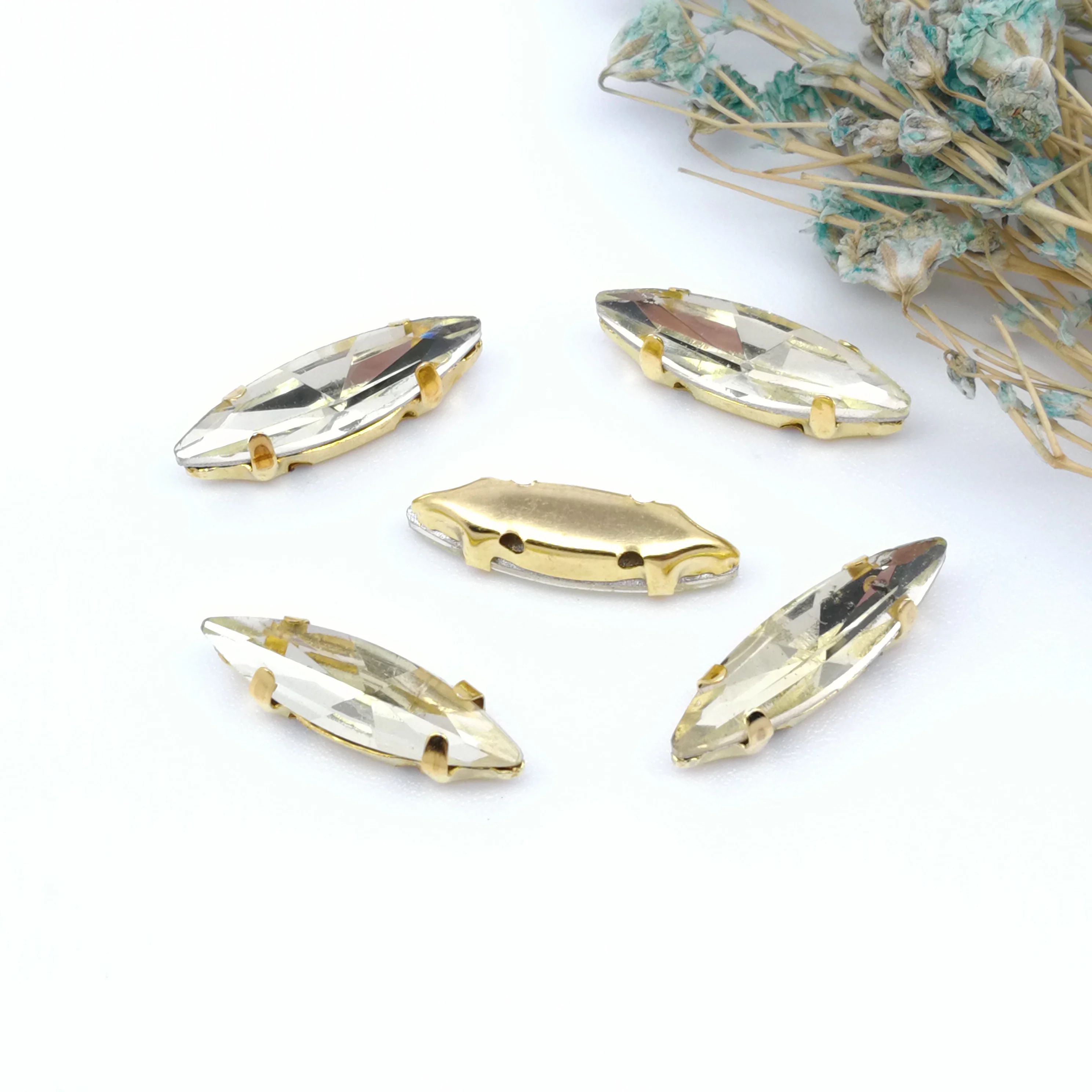 4*15mm Mix color horse eye shape Glass Crystal sew on rhinestones silvery claw for Diy shose accessories