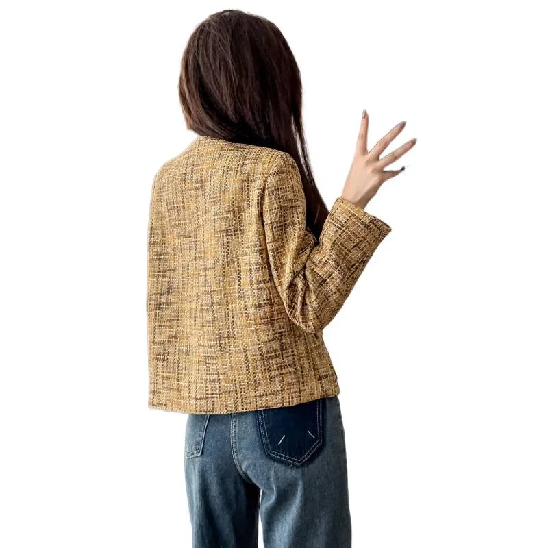 معطف صوفي خشن منقوش للنساء 2025 قميص جديد للربيع والخريف بنمط عطري صغير