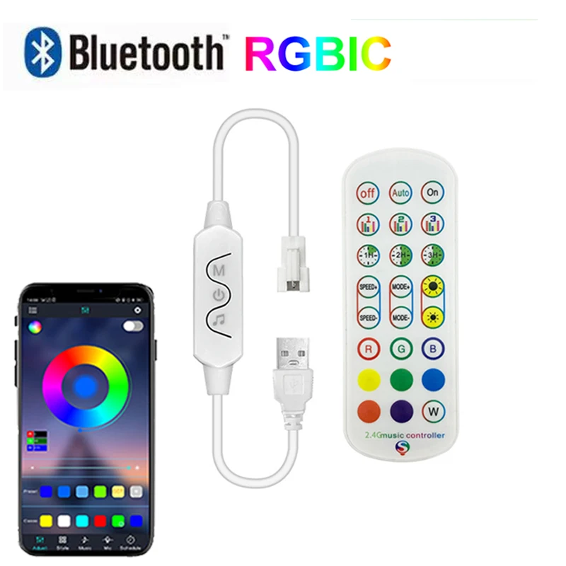 

RGB IC Controller Usb Led Controller 3 Pin Bluetooth 5V Usb Dimmable WS2812 Led Tape Lights Music Sync Led Lights Controller