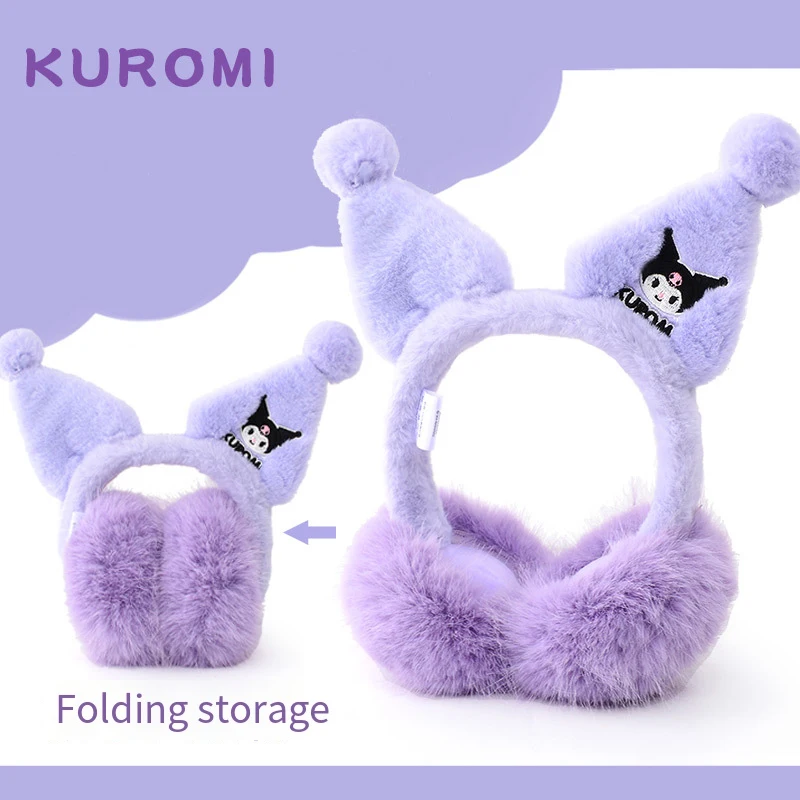 New Kuromi Child Earmuffs Girl Winter Keep Warm Fold Ear Muffing Anime Figure Student Fold Storage Kawaii Cartoon Warm Ears