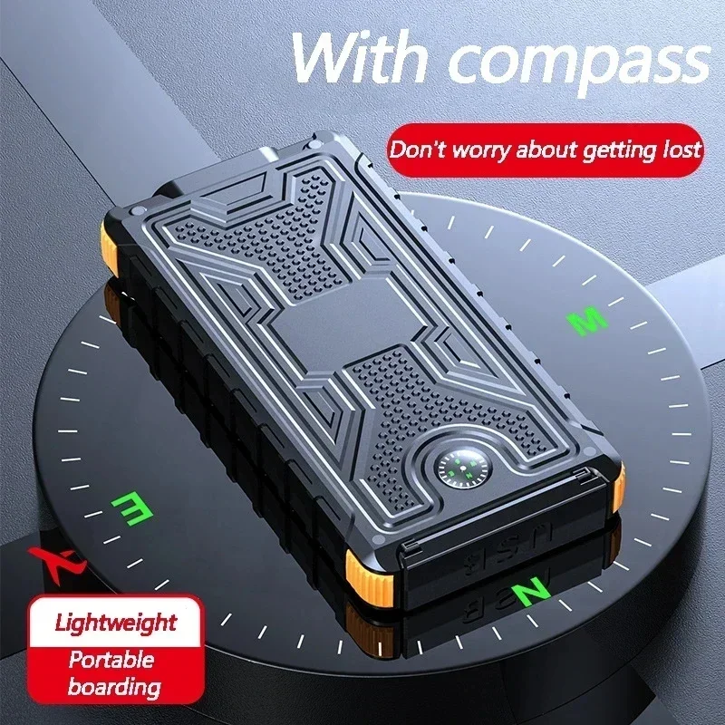 New Power Bank 100000mAh compass outdoor waterproof belt charging super fast multifunctional power bank solar free shipping