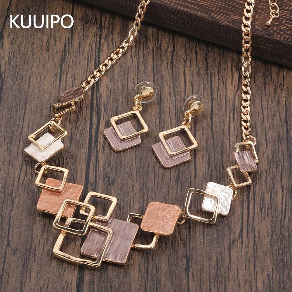 Fashion Simple Drip Oil Geometric Jewelry Sets for Women Accessories New Trendy Necklace and Earrings Set Daily Party Prom Gift