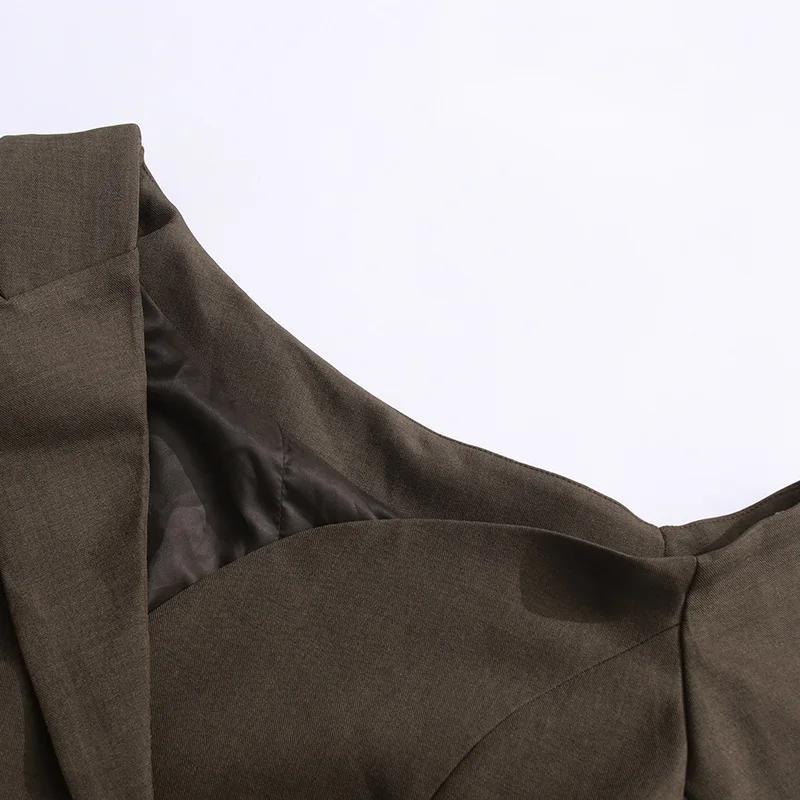EAEOVNI Designer Mode Blazer Jas Vrouwen V-hals Off Schouder Knop Patchwork Onregelmatig Ontwerp Bovenkleding Jas Nieuwe Kleding
