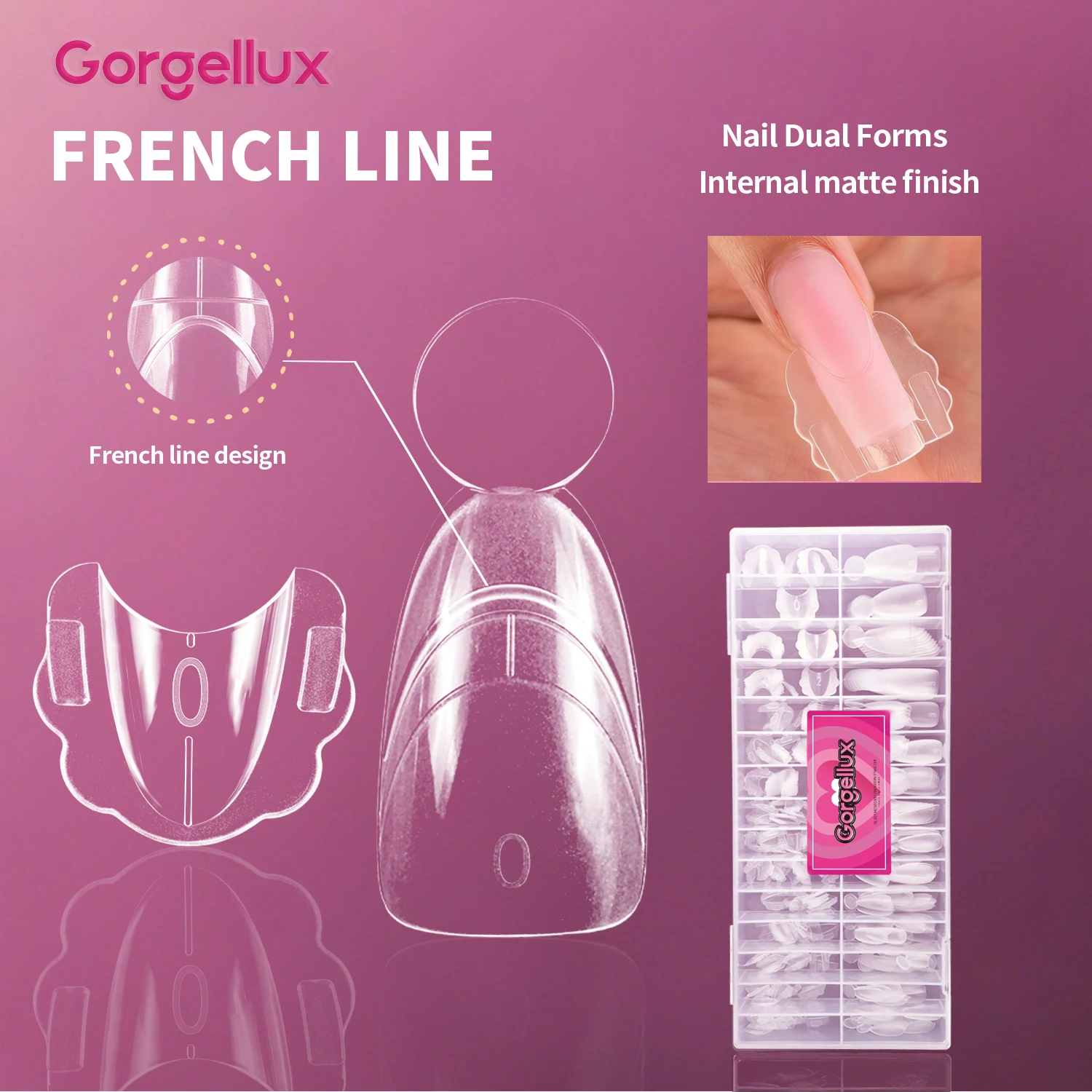 Gorgellux Inner French Line Oval Dual Nail Forms 14 Sizes French Sandwich Gel Extension Tips Easy Use Manicure DIY 140/280Pcs