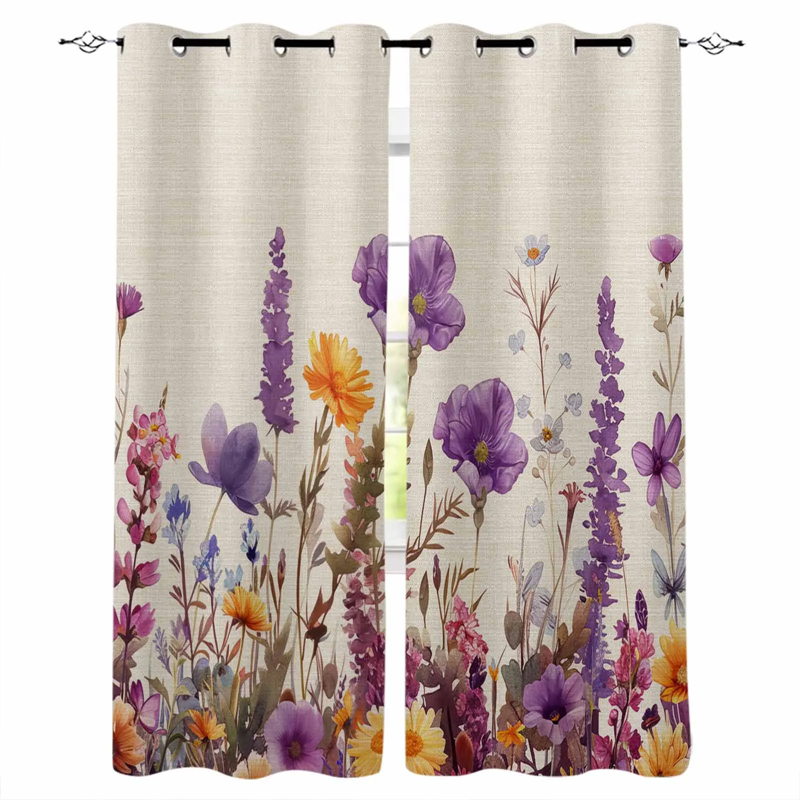 Watercolor Daisy Lavender Curtains For Windows Drapes Modern Printing Curtain For Living Room Bedroom