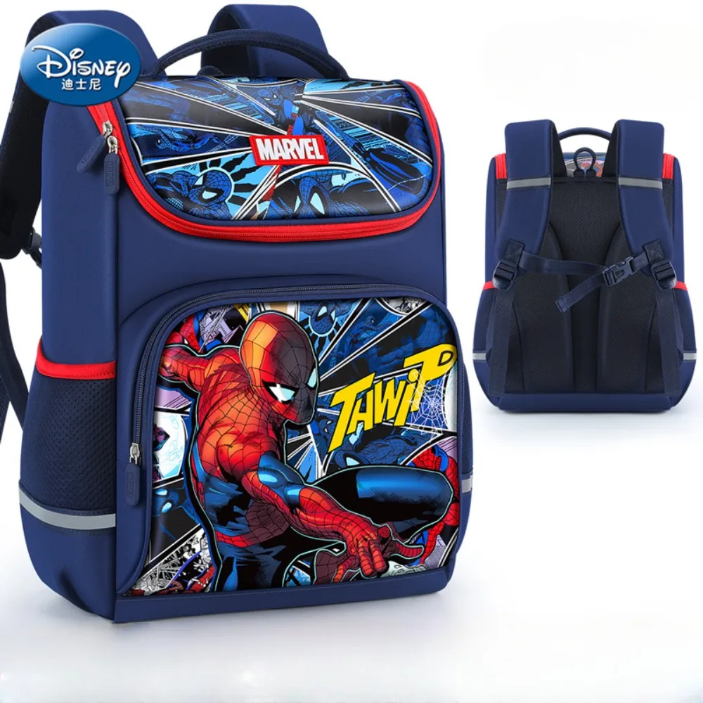 Mochila Infantil Leve Disney, Mochilas de Grande Capacidade, Impermeável Reduz Fardos, Homem-Aranha, Meninos das classes 1 a 4