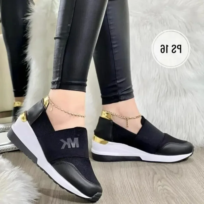 2024 Fashion New Women Casual Vulcanized Shoes Autumn High Quality Thick Bottom Wedge Heel Sports Shoes Student Skateboard Shoes