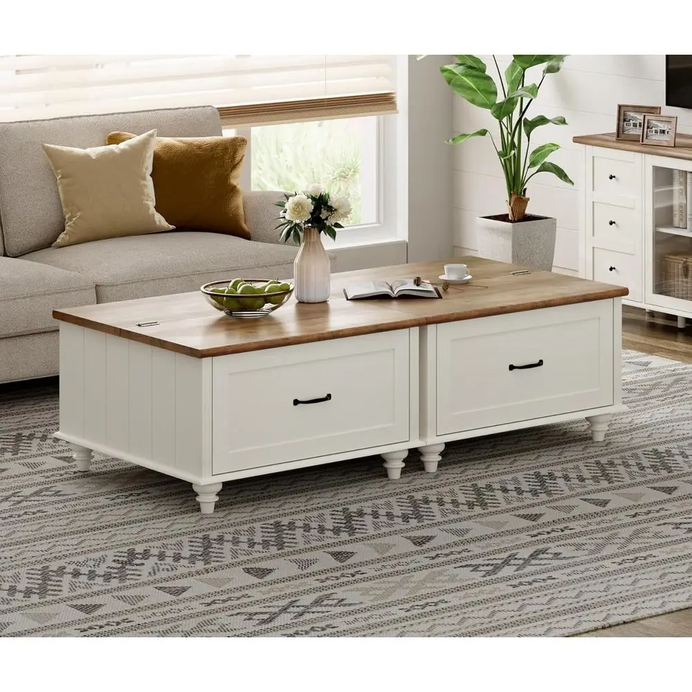 

Square Coffee Table Set with Storage, 2-Piece, LED Top, Suitable for Living Room or Home Office, White