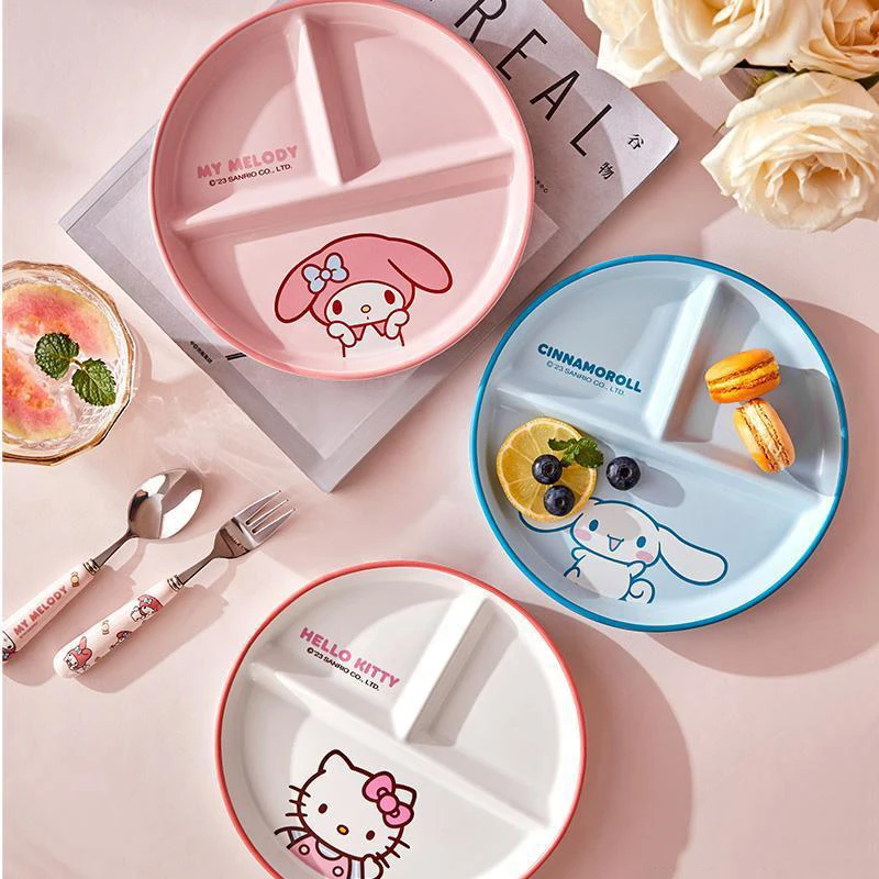 

Sanrio Kawaii Hello Kitty Separated Dinner Plates My Melody Cinnamoroll Anime Cartoon Fashion High-value Ceramics Homehold Plate