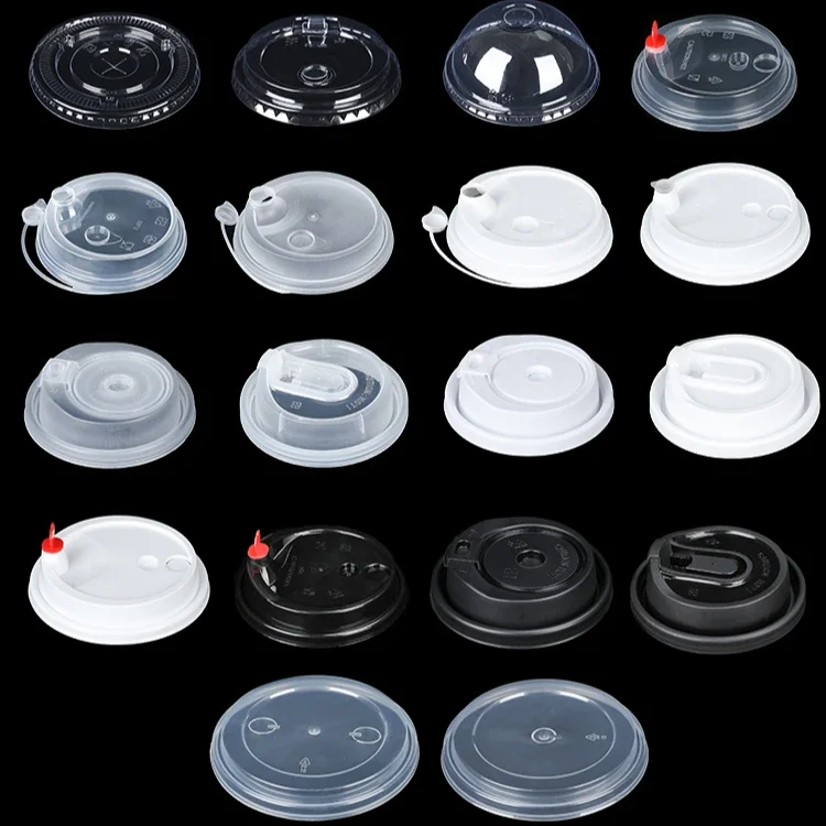 

100pcs 90/95mm Diameter Disposable Cup Lid Multiple Styles of PET Transparent Cup Lids Coffee Packaging Leak Proof Cup Cover