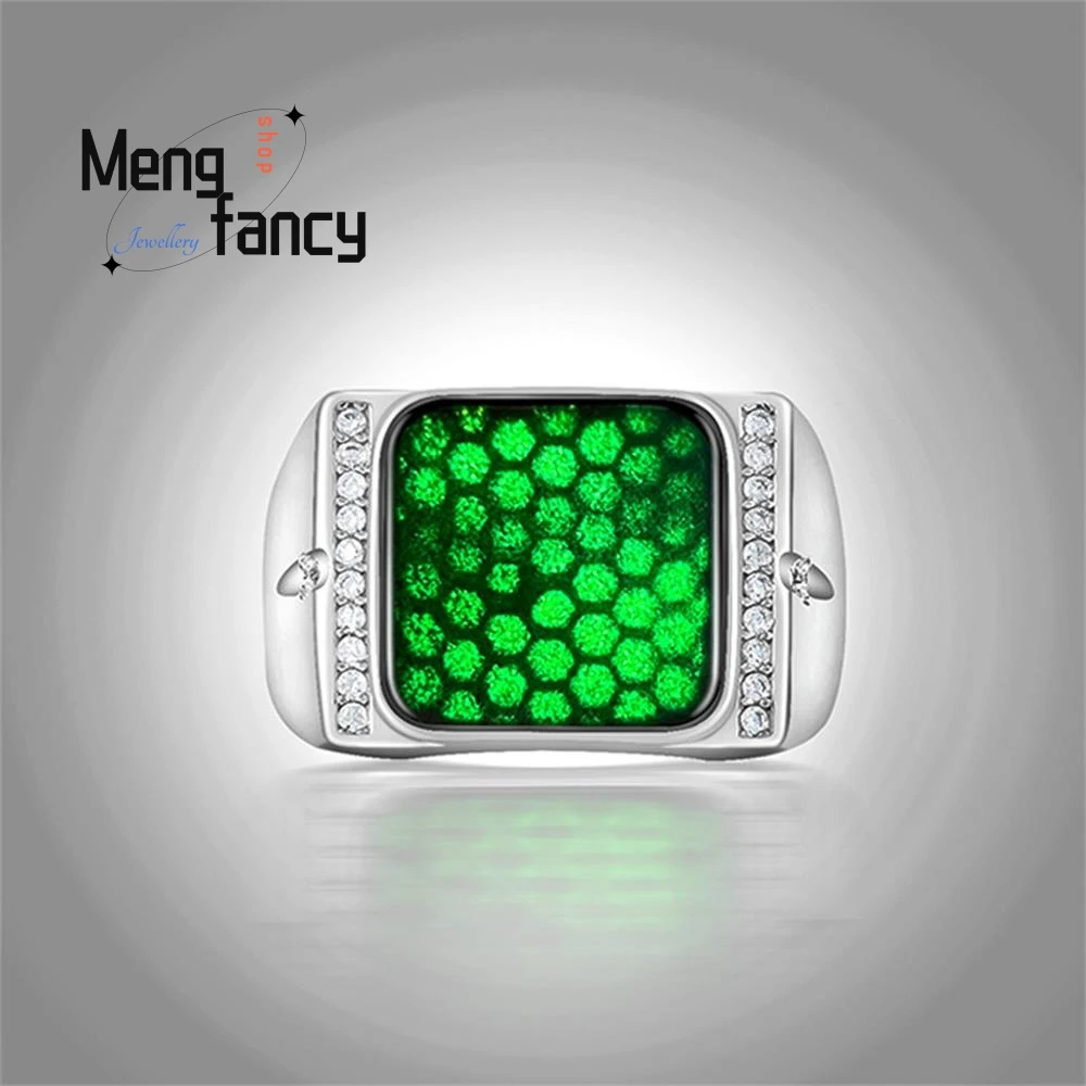 

Изысканное высококачественное натуральное кольцо с жадеитовыми чернилами Cui Aspect Icy Jade, регулируемое кольцо из серебра S925, инкрустированное роскошным качеством ювелирных изделий