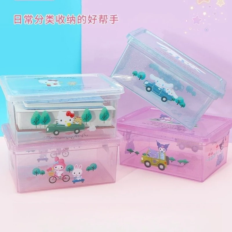 

Creative Cute HelloKitty My Melody Storage Box with Lid Cartoon Kuromi Peripheral Large-capacity Debris Organizer Storage Box