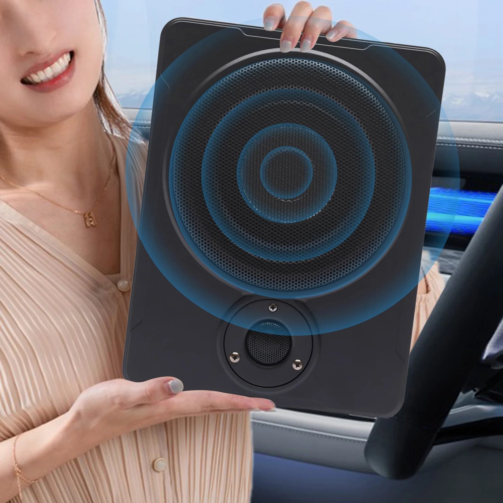 8 Inch Ultra Thin Car Subwoofer Active Under Seat Car Active Subwoofer Bass + Slim Metal Cover 12V 600W