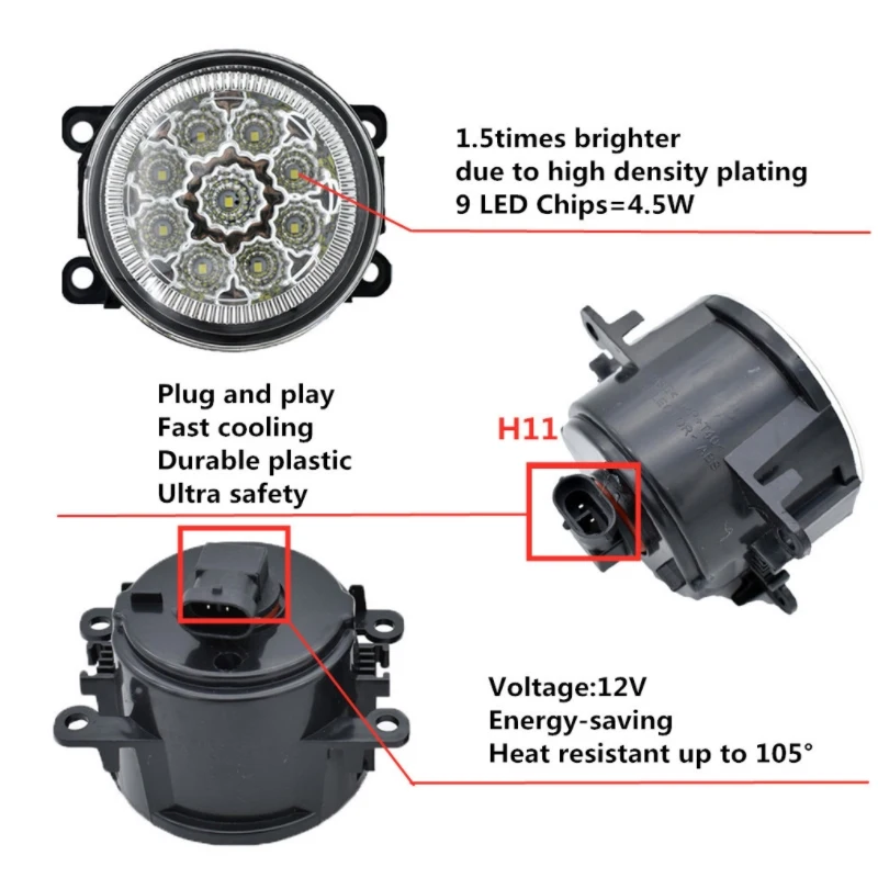 Fog Lights For  Ford Focus 2 LED Fog Light for Ford Focus MK2 2009-2011 Headlight Fog Lamp Cover Grille Bezel Harness