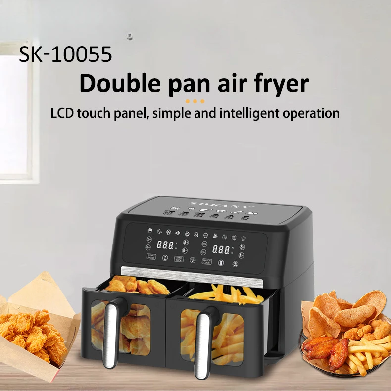 10055 Air Fryer Household 11L Double Pot Fryer Healthy Smokeless Touch Screen Visualization Fryer