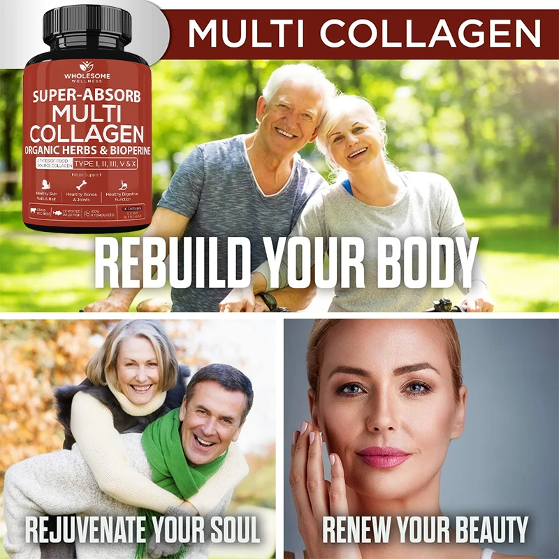 Ultra-absorbent Multi-collagen Supplement - Supports Healthy Skin, Nails, Hair, Joints, Bones, Aids Digestion and Gut Health
