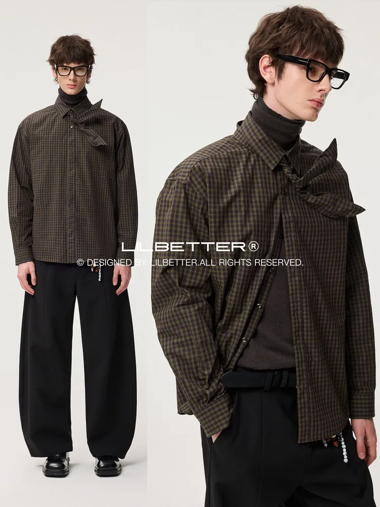 Lilbetter Men's Retro Plaid Cotton Shirt Long Sleeve Casual Commute Fashion Urban Style Loose Fit Winter Seasonal Clothing