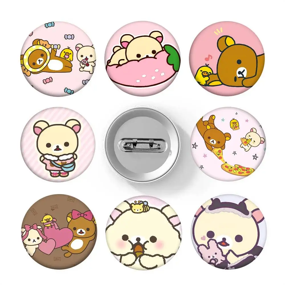 1 Stück Rilakkuma Cartoon-Broschen im Cartoon-Stil für Rucksackdekoration, runde Emaille-Pins für Accessoires