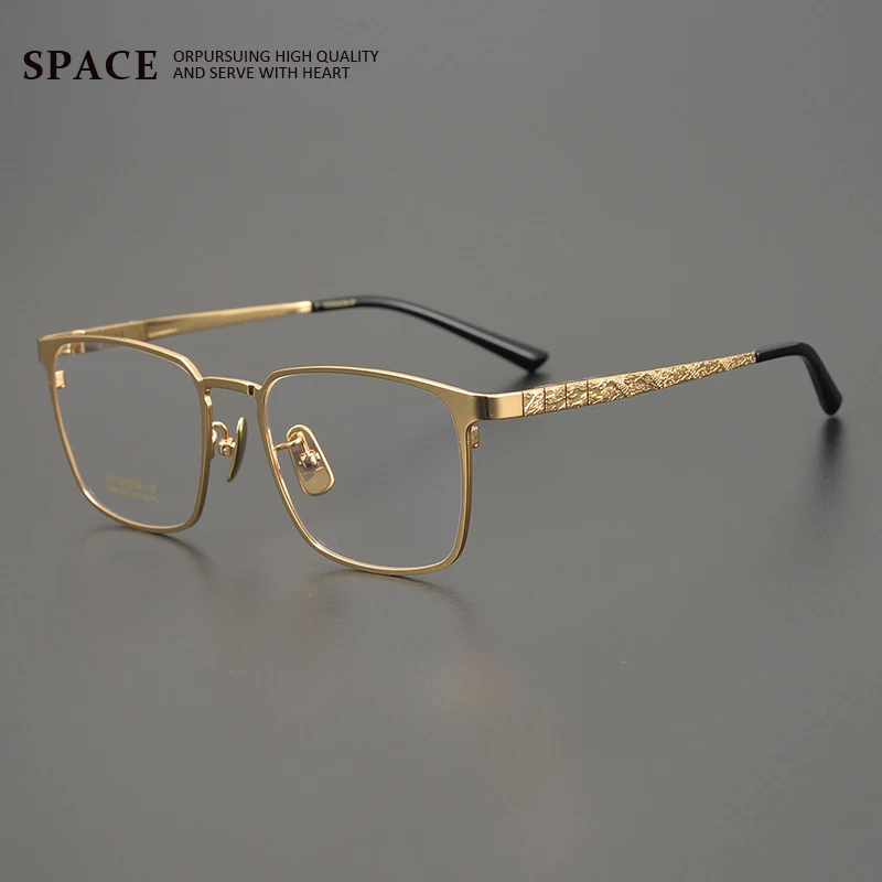 Men ultra light full frame organ leg business pure titanium frame 91062 double cologne embossed design mirror leg optical frame
