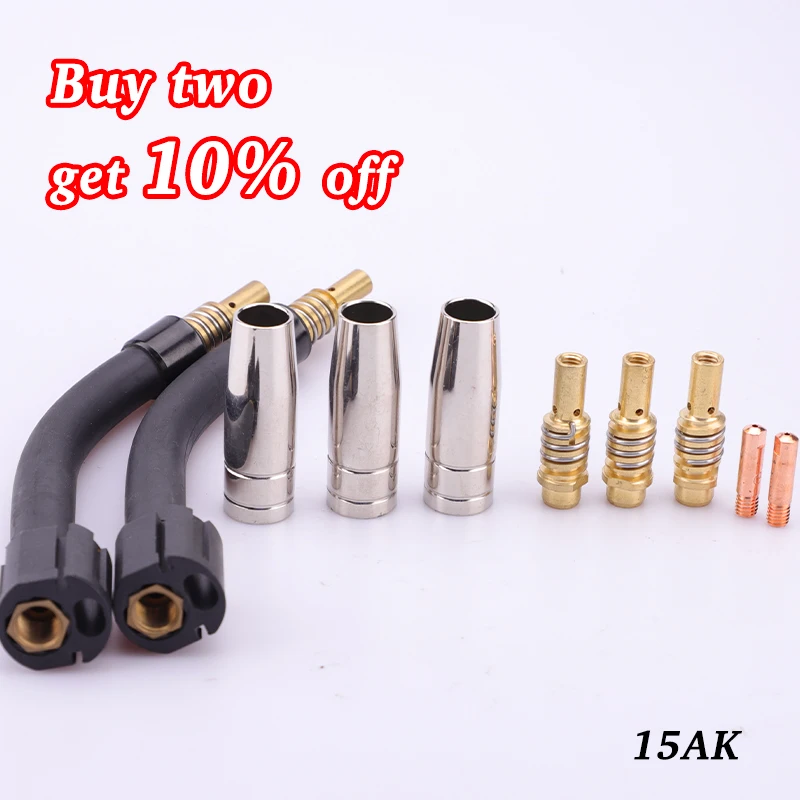 

15AK Welding Torch Consumables 0.6mm 0.8mm 0.9mm 1.0mm 1.2mm Euro Style 15AK 15AK Gas Nozzle Tip Holder for MIG MAG Welding Gun