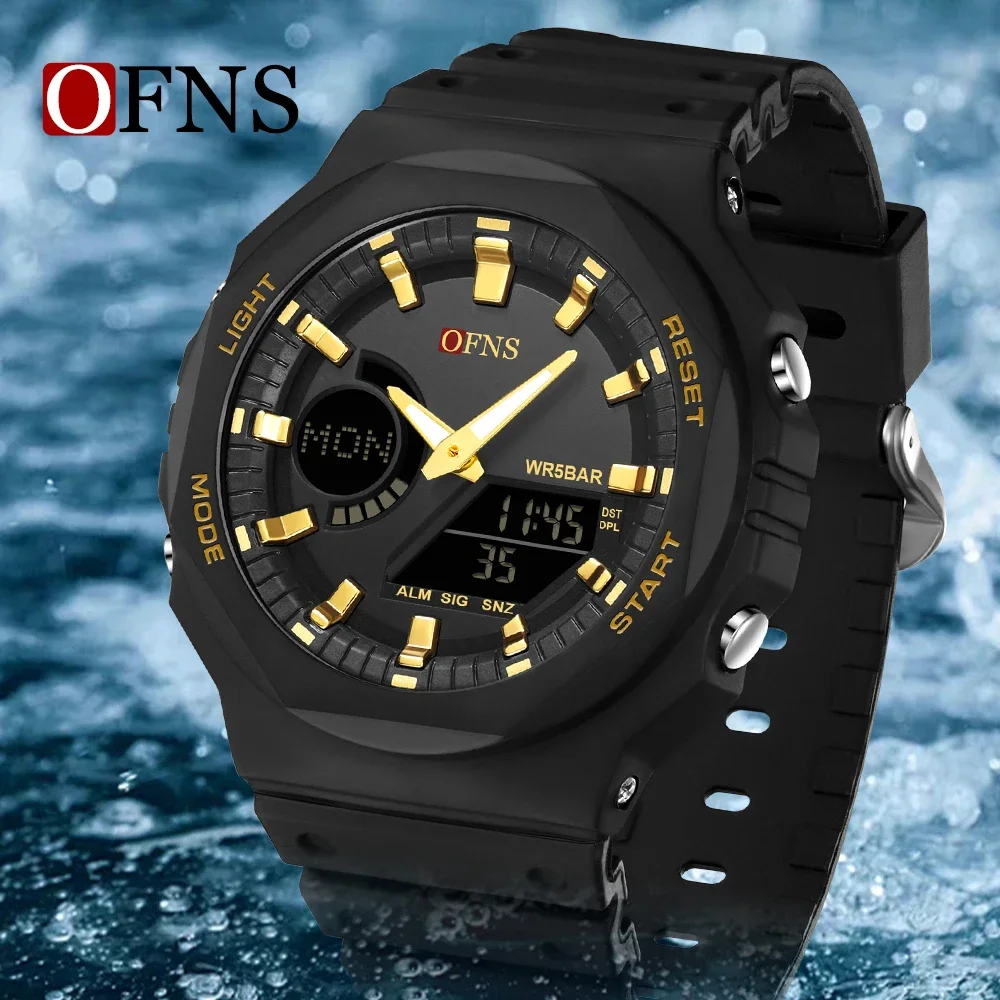 

OFNS Top Brand 6016 Fashion Casual Men's Sports Watch Time Code Luminous LED Display Waterproof Men's Quartz Watches