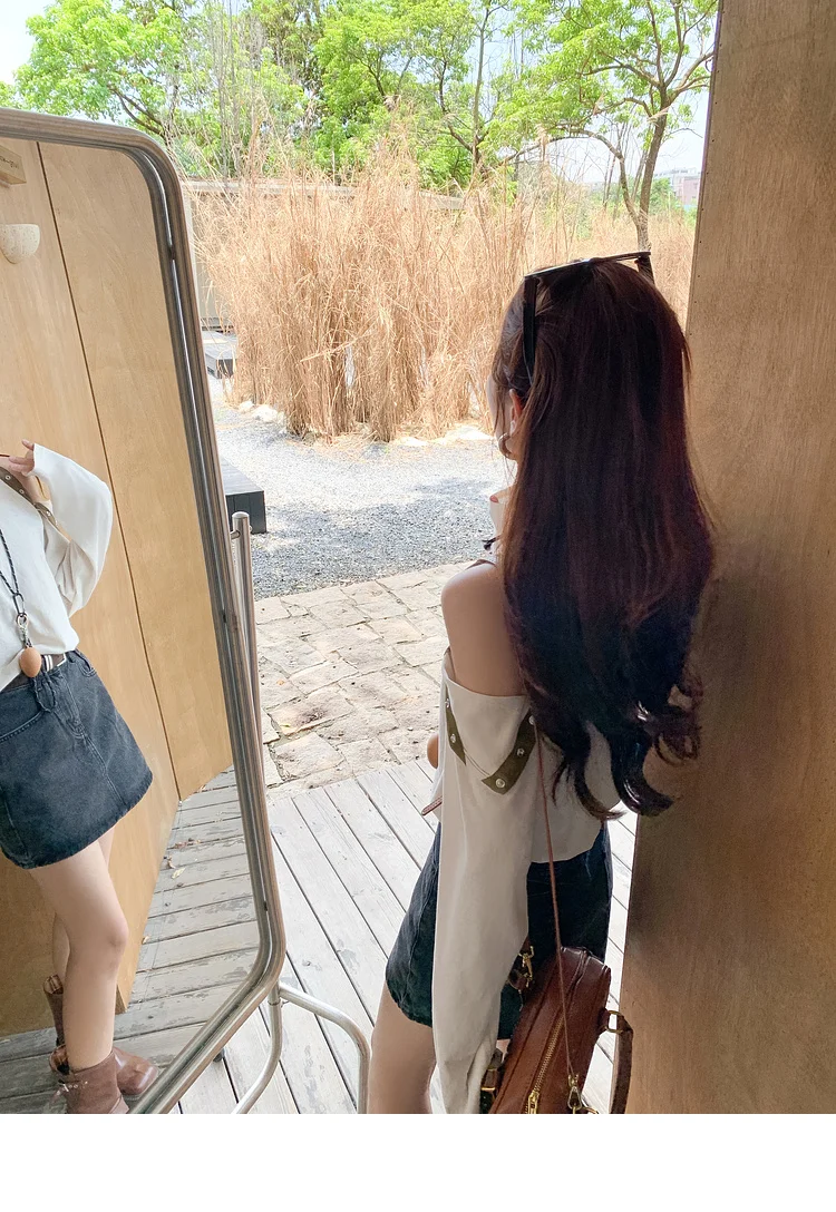 Long Sleeved T Shirts Aesthetic Womens Spring Layered Pleat Crew Neck Button Down Ruffle College Uniform Versatile Delicate Tees