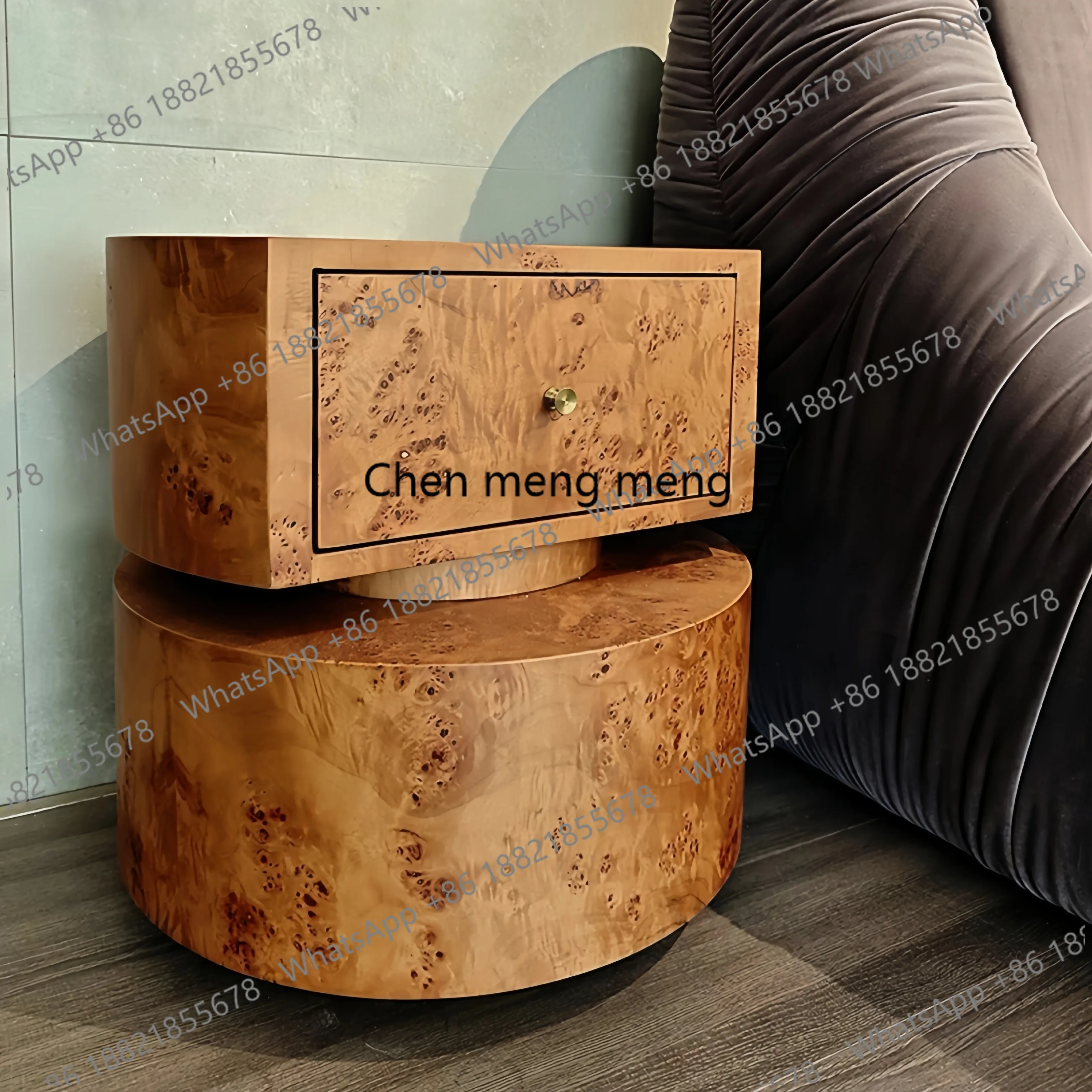 

Medieval solid wood tree tumor bark bedside table household light luxury living room designer retro style