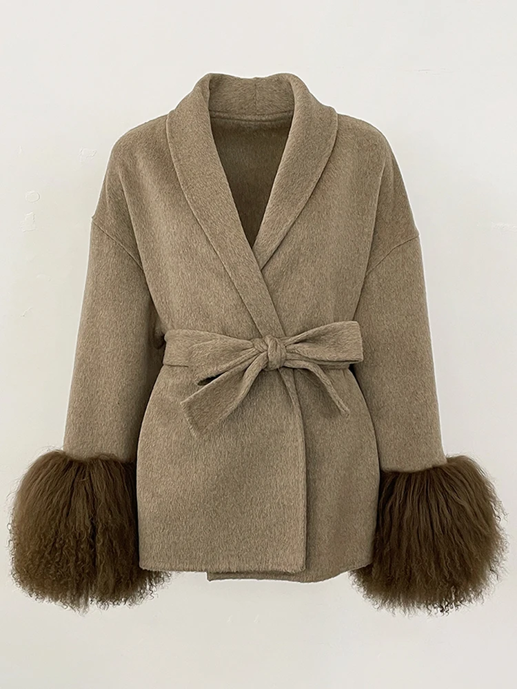 ملابس صوفية جديدة على الموضة للسيدات لعام 2025 سترة صوفية للخريف والشتاء معطف نسائي من فراء الأغنام منغوليا الطبيعية