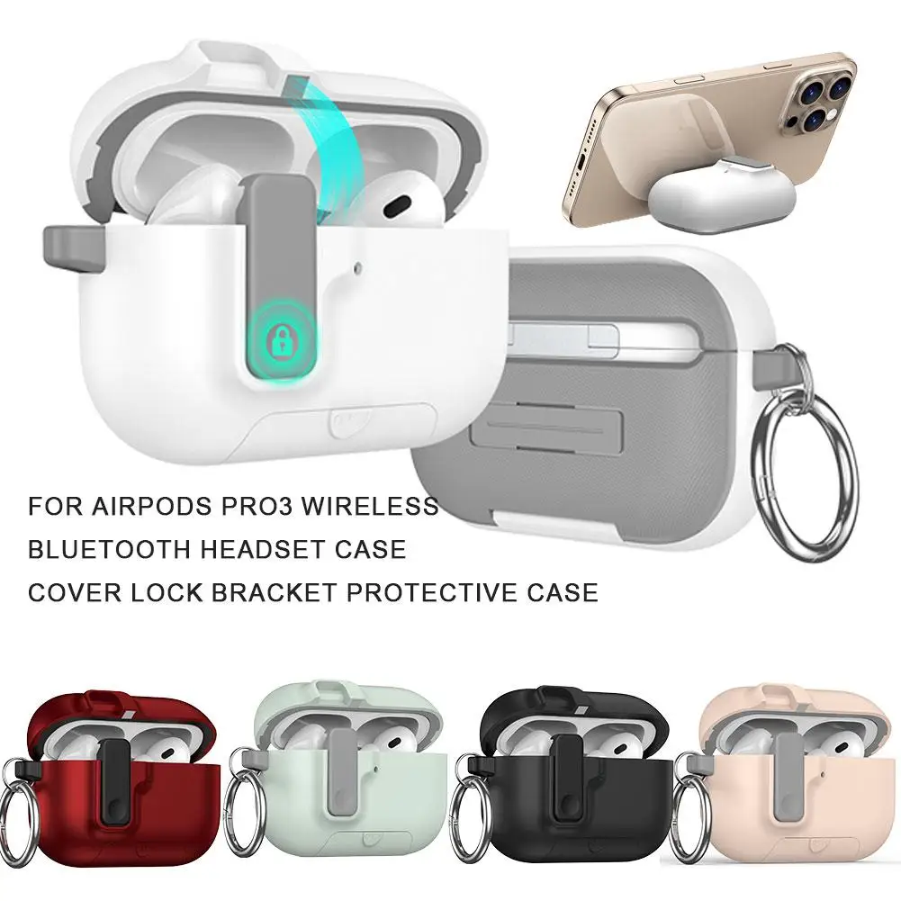 

For AirPods Pro 3 Case Cover Wireless Bluetooth Earphone Lock Kickstand Safety Accessory Stand case Protective Phone with F8T1