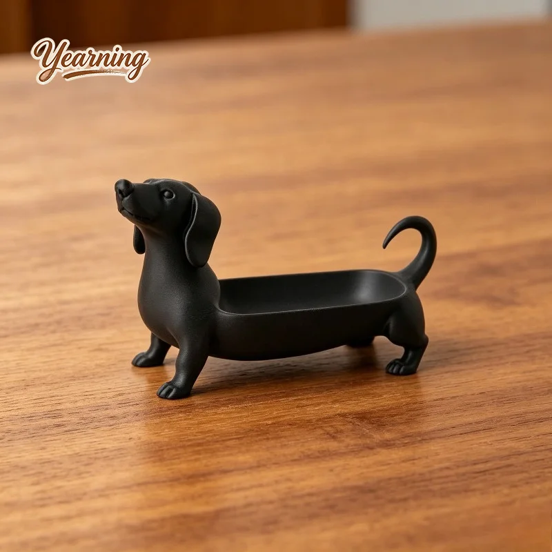 Cute Dachshund Dog Shape Desktop Storage Box Assembly Free Breathable Solid Color Unique Niche Home Office Organizer