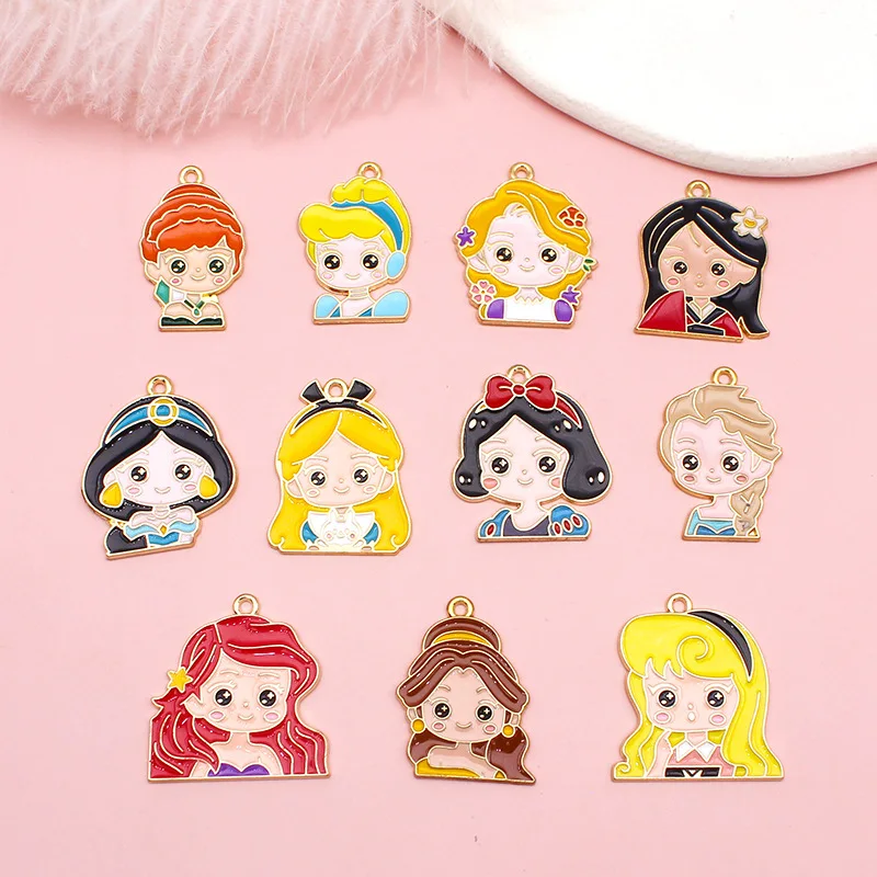 10pcs Disney princess snow white metal charm Pendant Necklace Keychain DIY Handmade Keychain Necklace Cute Earring Accessories