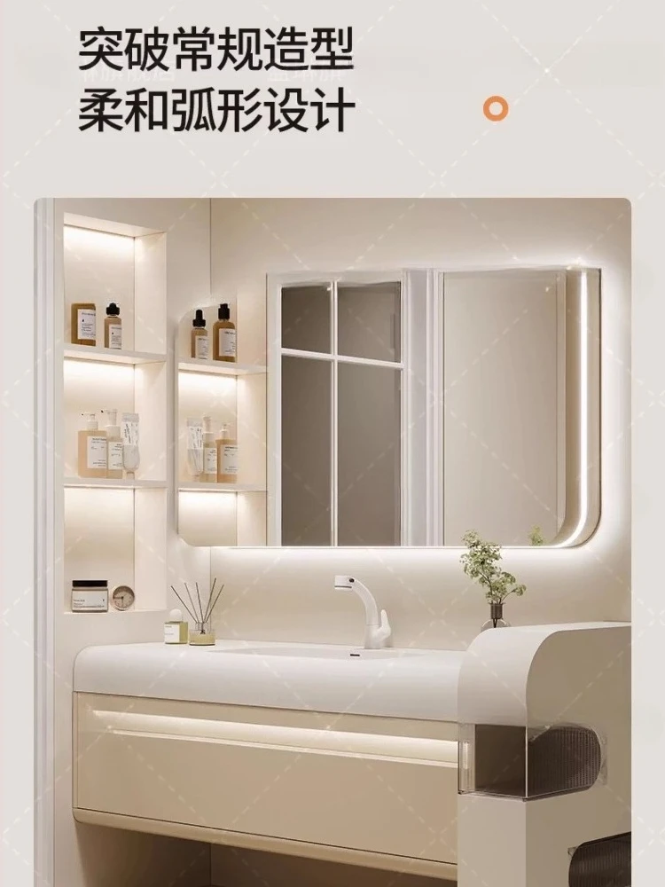 

Customized Corian integrated basin bathroom cabinet combination simple hand wash face basin toilet cream wind