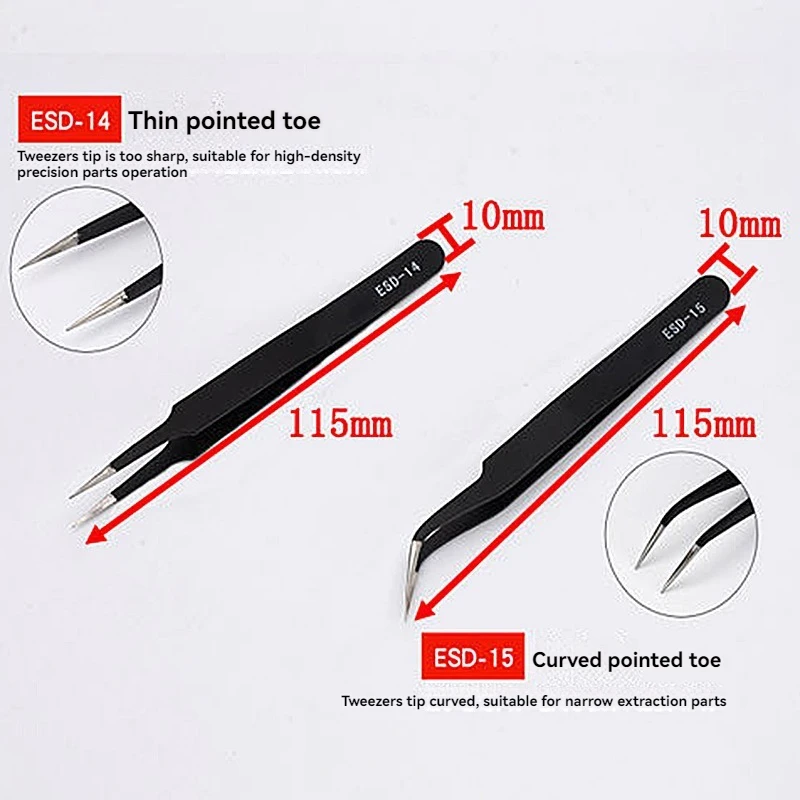 Eagle Shaped Tweezers Precision Stainless Steel With Hard Anti-Static Clamps Repair Tweezers Tip And Elbow 1.0mm Thick