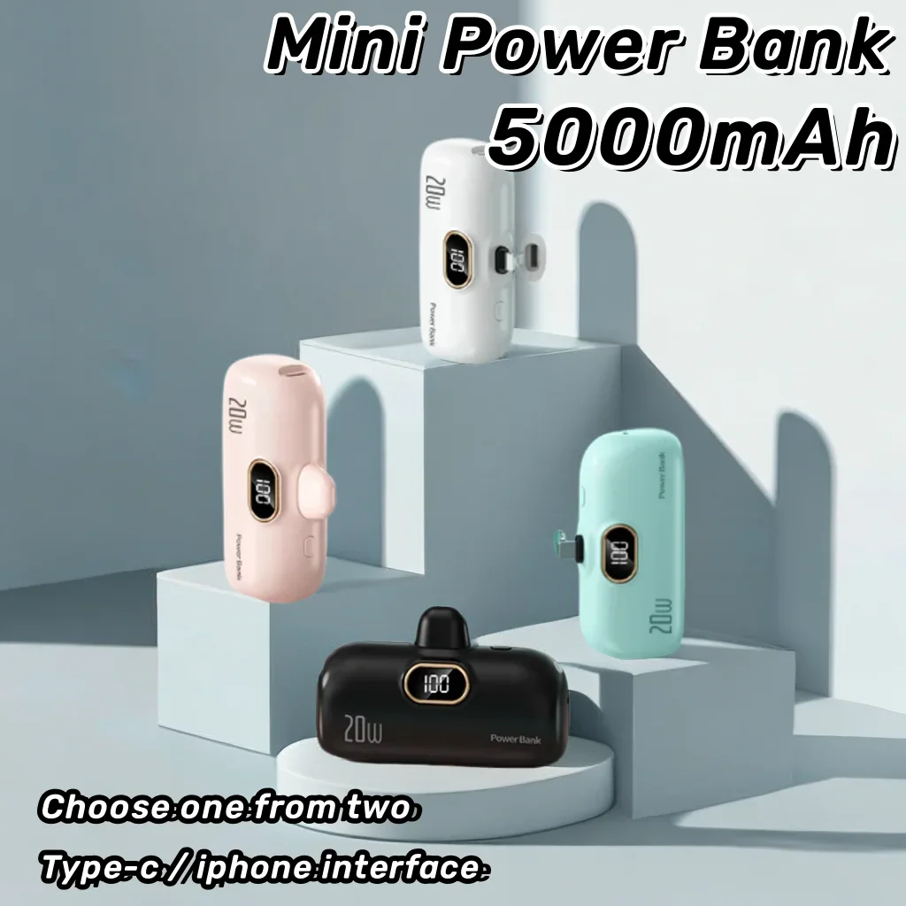 

5000mAh Power Bank Mini Capsule Capsule Fast Charging Mobile Power Supply Emergency External Battery For Type-c iPhone