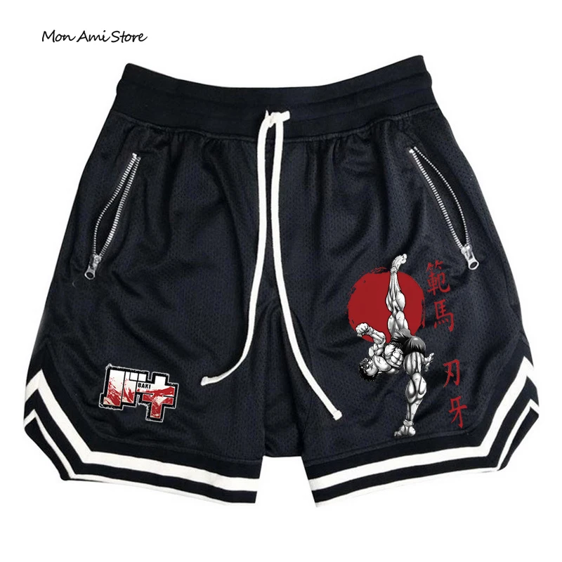 

Men Women Anime Hanma Baki Gym Shorts Quick Dry Mesh Gym Shorts Breathable to Fitness Joggers Summer Basketball Shorts for Men