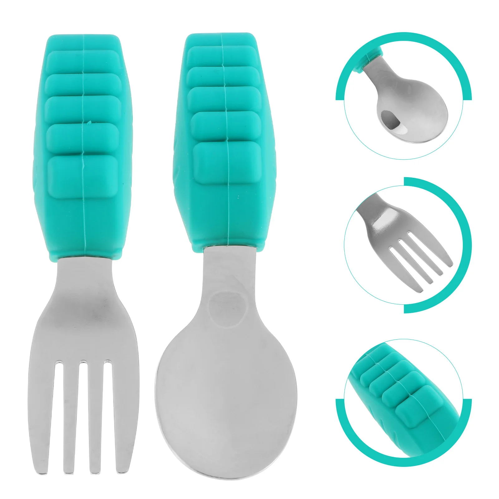 

Silicone Baby Fork Spoon Set Green Car Pattern Non Slip Training Toddler Cutlery Safe Stainless Steel Feeding Supplies Infant