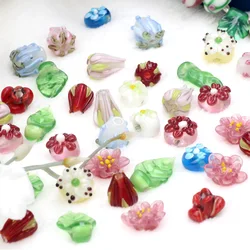 Traditional Crafts 2PCS/4PCS Flowers Pure Handmade Lampwork Glass Beads For Charm Bracelets/Earring/Necklace DIY Jewelry Making