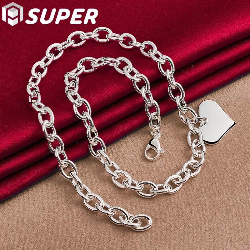 

925 Sterling Silver Love Heart Pendant Necklace 18 Inch Chain For Women Man Wedding Engagement Fashion Jewelry