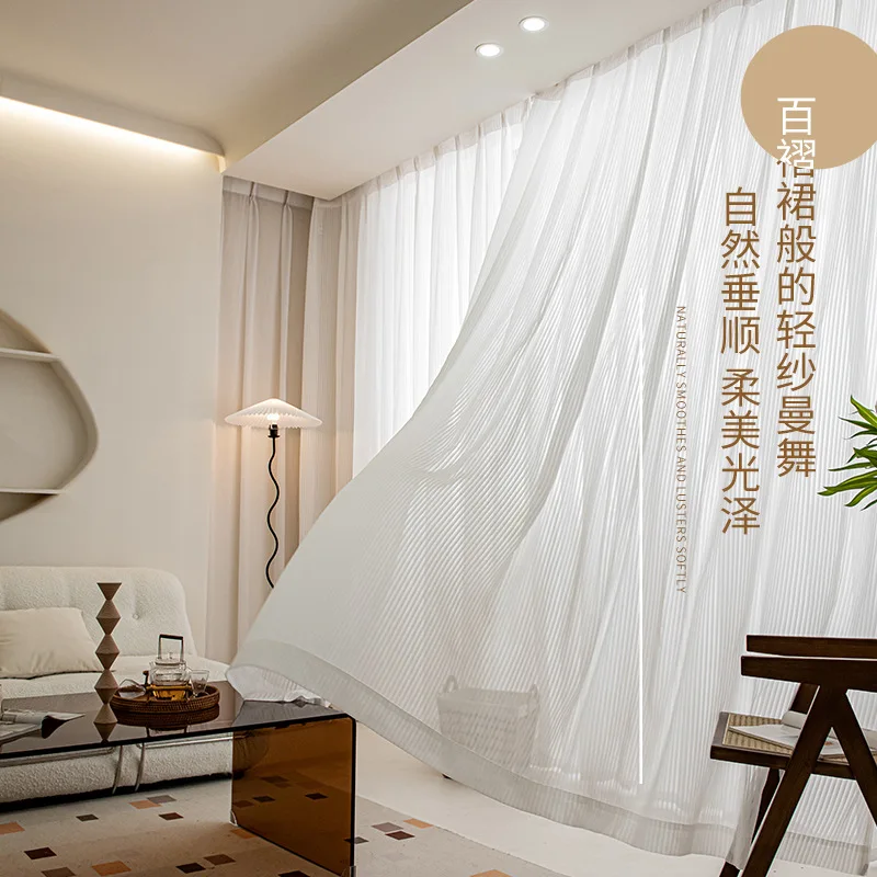

Blinds Style Transparent White Tulle Curtains For Living Room Striped Vertical Veil Fashion Sheer Curtain Home Decor Custom Size