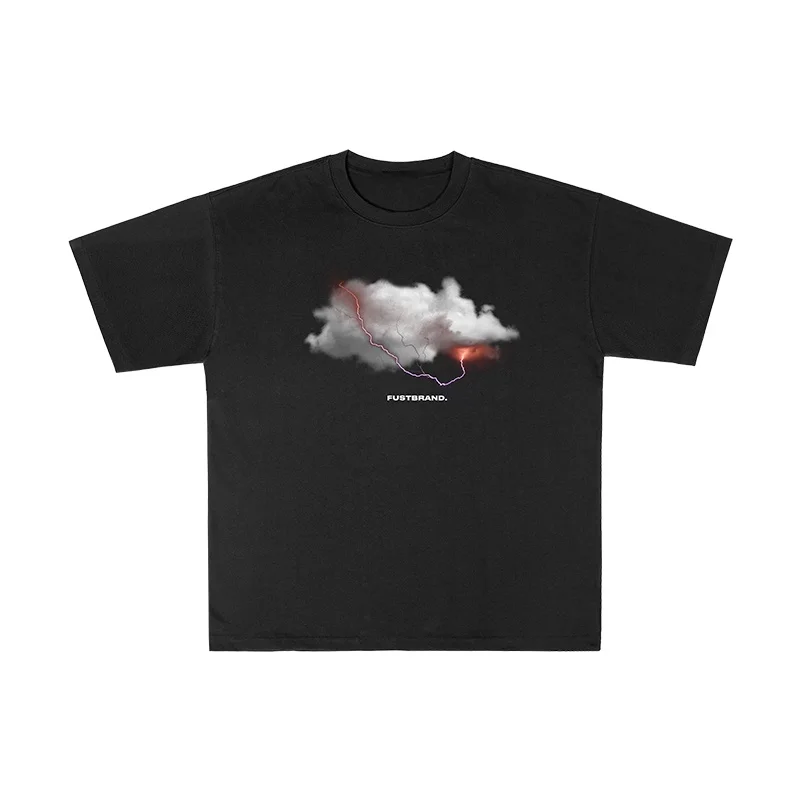 

Fashion Unisex Short - Sleeve, Cloud Lightning Text Print, Casual Loose, Trendy Street, Breathable for Summer Days & Outings