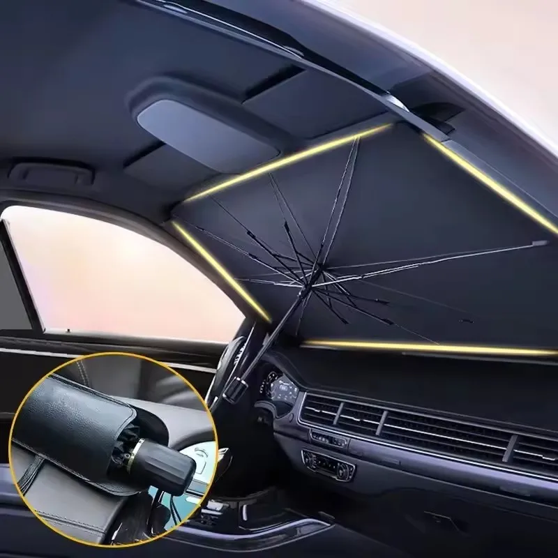 Parasol de voiture pliable pour pare-brise, type parapluie, protection solaire pour vitres de voiture, accessoires de protection solaire estivale