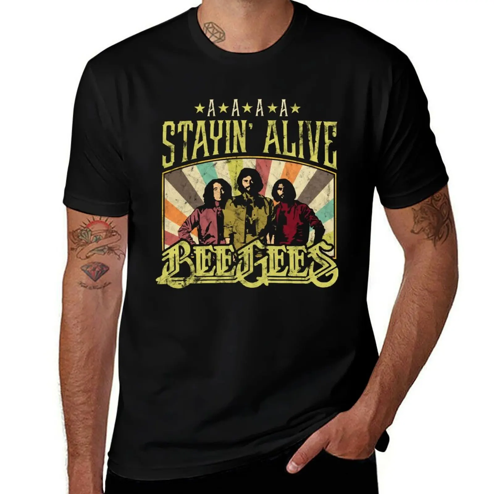 Bee Gees Stayin Alive T-Shirt Chemise en coton décontractée à manches courtes