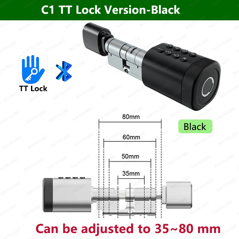 RAYKUBE C1 Smart Zylinderschloss Bluetooth Tuya / TTlock APP Fingerabdruckcode IC-Karte Universelle einfache Installation