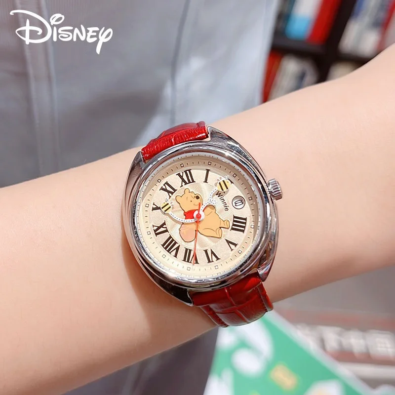 Disney Original Unisex Lady Girl Quartz Wristwatch Winnie The Pooh Bees Cartoon Japan Men Women Clock Date Waterproof Luminous