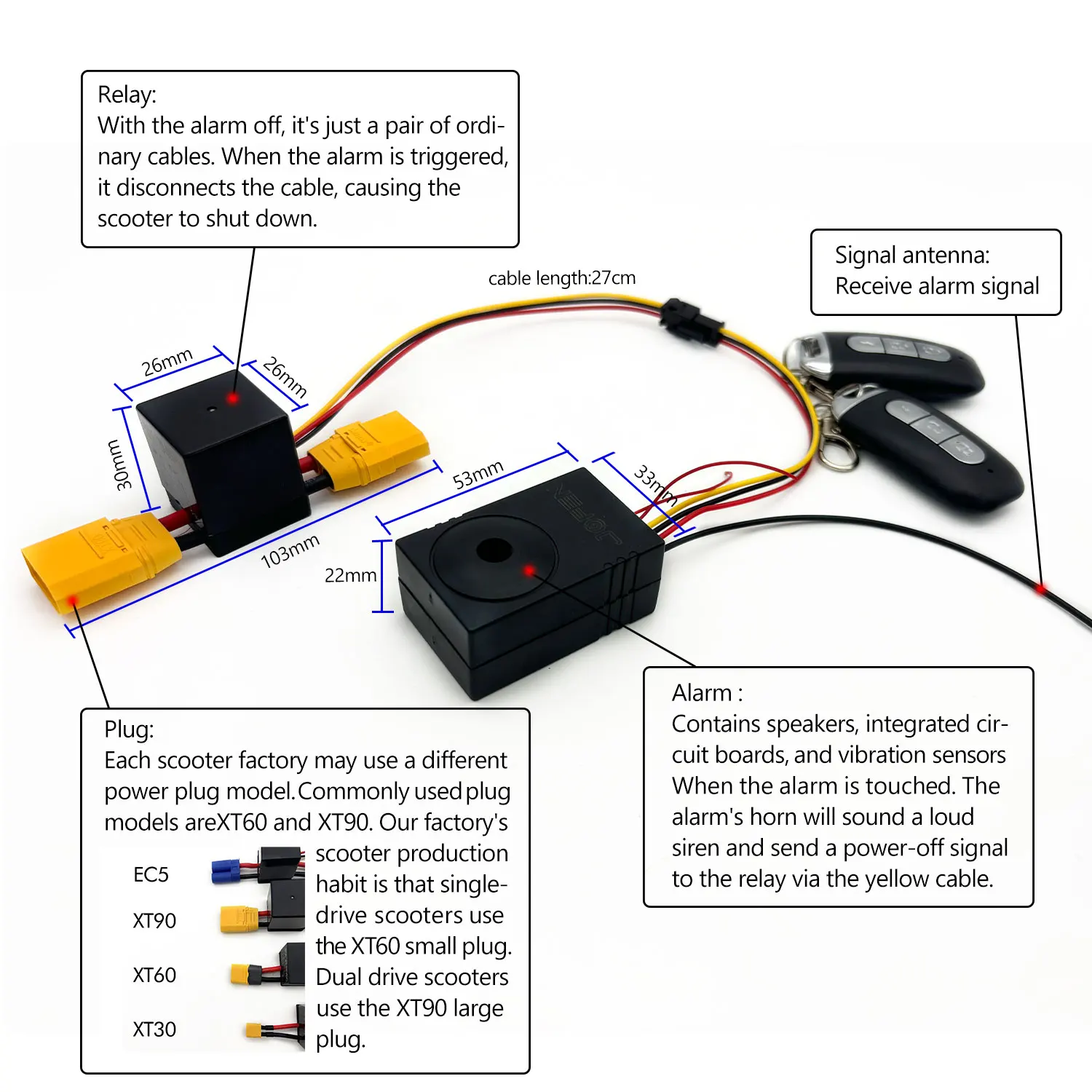 Universal XT90 Anti-Theft Alarm Security System for Electric Scooter 72V
